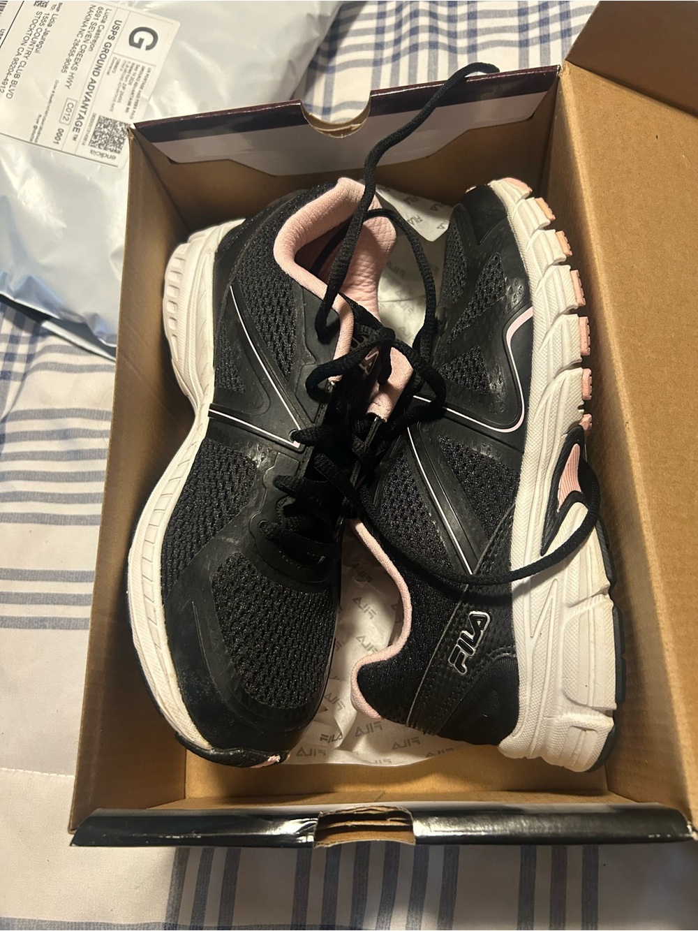 Fila Women's Black and Light Pink Athletic Running Sneakers
